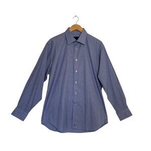 David Donahue Men's Gingham Print Button Dress Shirt in Blue/Wt -Sz 16.5 34/35